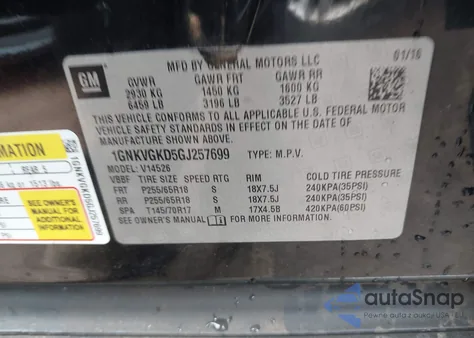 2016 Chevrolet Traverse 1Lt z USA, uszkodzony, nr VIN 1GNKVGKD5GJ257699